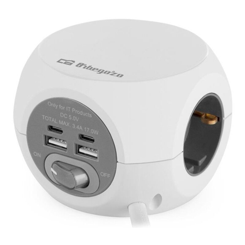 Bloc multiprises Orbegozo en 4000/ 3 prises de current/ 2 usb a - 2 usb type c/ blanc et gris