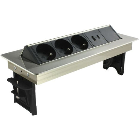 Bloc multiprises pivotant 3 prises + 2 ports USB – 3500W – Longueur câble 2m – Finition acier brossé