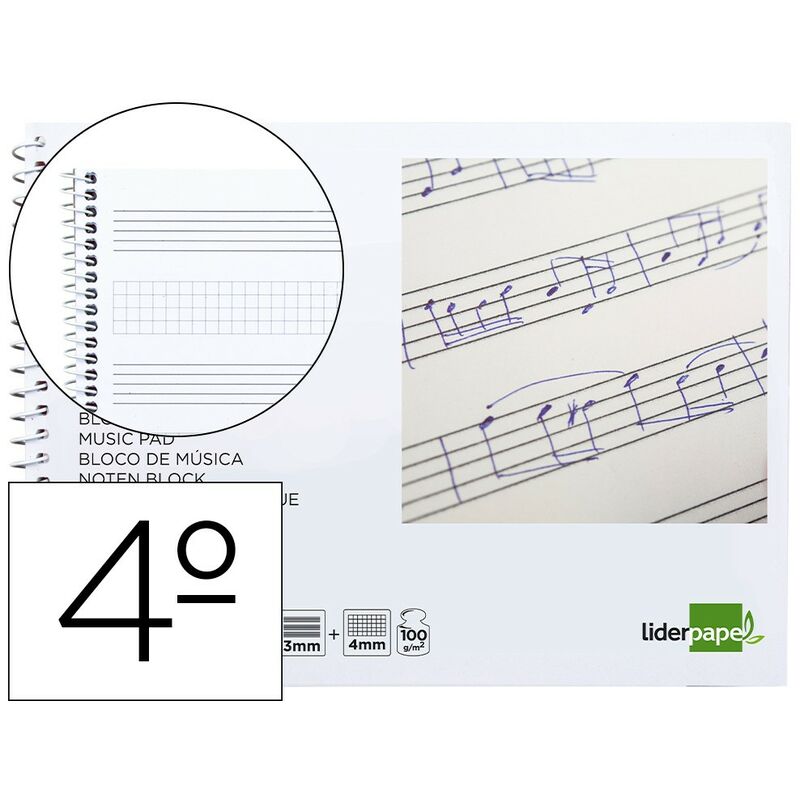 

Bloc musica liderpapel combi pentagrama 3mm mas cuadricula de 4mm para anotaciones cuarto20 hojas 100g/m2