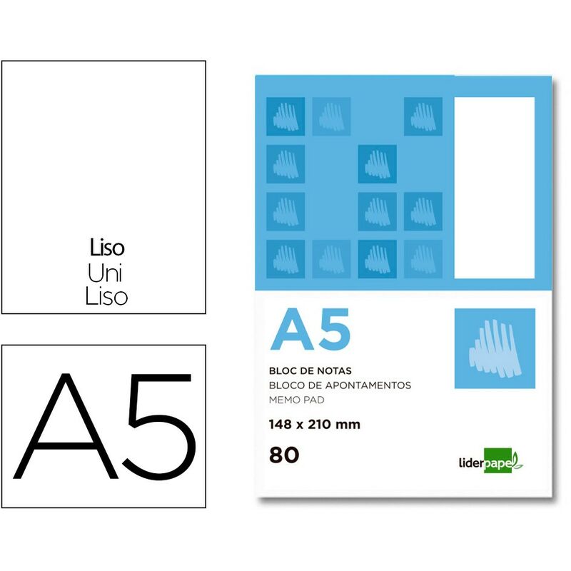 

Bloc notas liso a5 80 hojas 60g/m2 perforado - Liderpapel