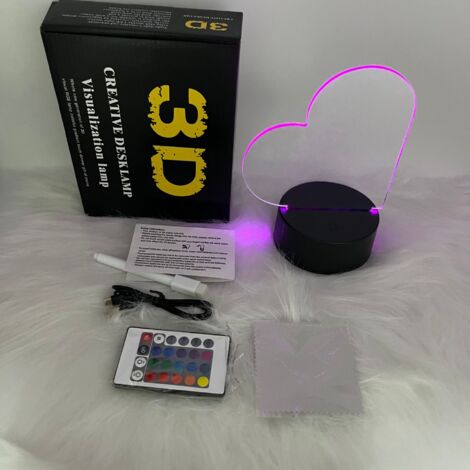 Bloc-notes lumineux LED multicolore RGB - effaçable - avec télécommande et stylet - forme cœur
