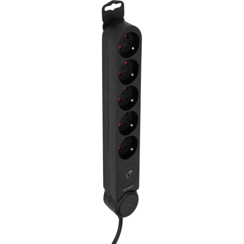 Bloc multiprise parafoudre 5x16A + interrupteur - Noir - Zenitech Bloc multiprise parafoudre 5x16A + interrupteur - Noir - Zenitech