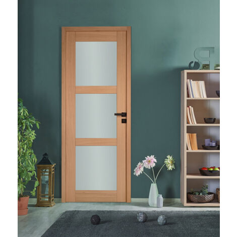 Bloc porte 3 Vitrages URSA bois chêne européen 2040 x 830 Gauche