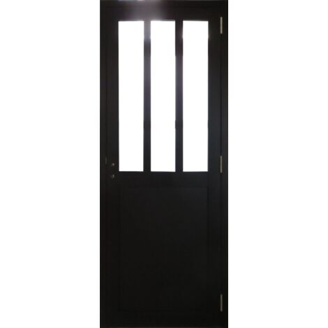 Bloc Porte Atelier En Enrobe Noir Vitrage Transparent H204 x l73 Poussant Gauche - noir-01