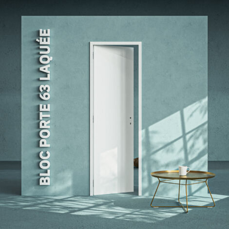 Mon Marché Déco – Bloc porte blanc laqué plane H. 204 x l. 63 cm – Huisseries hydrofuges pour cloisons 50 à 72 mm – Structure alvéolaire haute densité