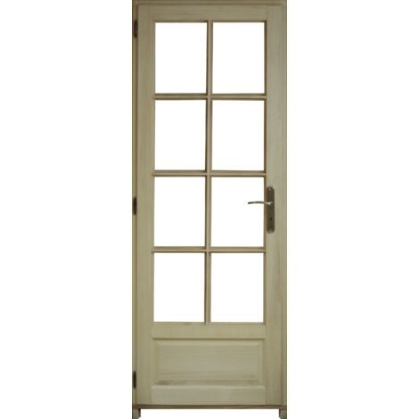 GD MENUISERIES Bloc Porte Paulownia 8 vitrages biseautee traverse droite H204 x L73 Poussant droit cotes tableau + Poignée