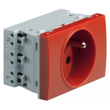 Bloc Prise 2P+T 16A rouge format 45mm spécial pour goulotte SYSTO HAGER WS121R