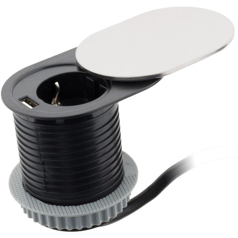 Prise encastrable Schuko + usb a avec couvercle à glissière - Noir Otio