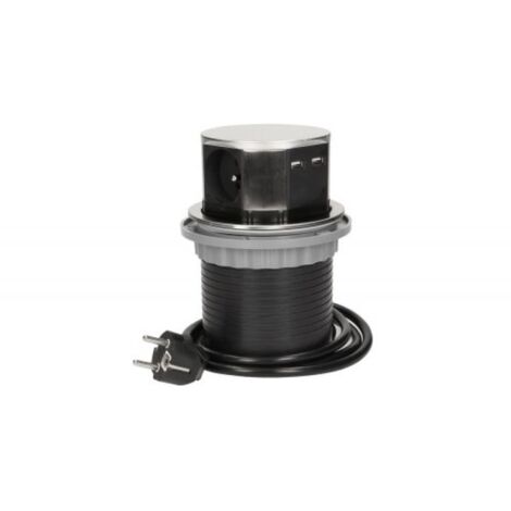 Bloc prises escamotable 3 x 2P+T et 2 USB 2,4 A LED finition noir - SYNERCIA
