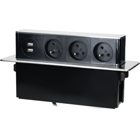 Bloc Prises escamotable avec 3 prises 230V + 2 prises USB Noir - Orno