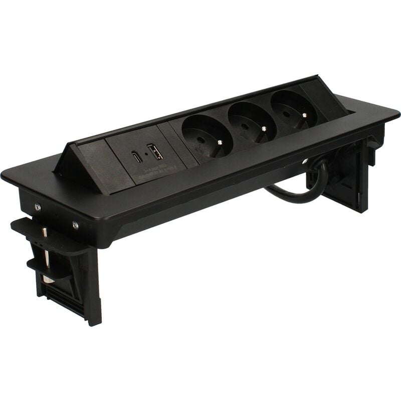 ARLUX LIGHTING Bloc prises pivotant 3 Prises + ports 1 USB - 1 USB C - Noir