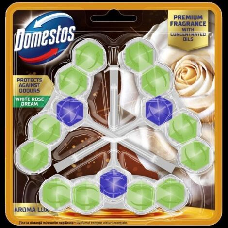 Bloc WC DOMESTOS Aroma Lux Rose Blanche & Huile d'Arbre à Thé Vert 3 x 55 g