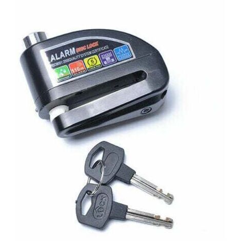 Bloccadisco per moto con allarme da 110 dB, bloccadisco per scooter, allarme per moto/bici/scooter, 2 chiavi, nero