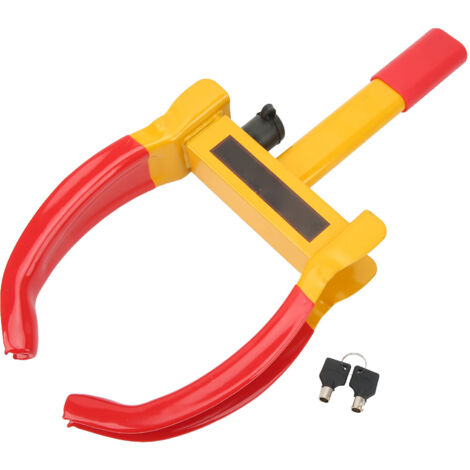 Blocco antifurto universale RASTKY per ruote, resistente e antifurto per camper, motociclette, ATV, furgoni camperizzati, facile installazione, bloccaggio regolabile, giallo brillante e rosso con 2 ch