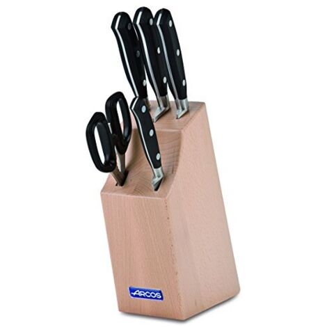 Blocco cinque coltelli e chaira Arcos Riviera 234300 in acciaio inox NITRUM in legno di faggio.