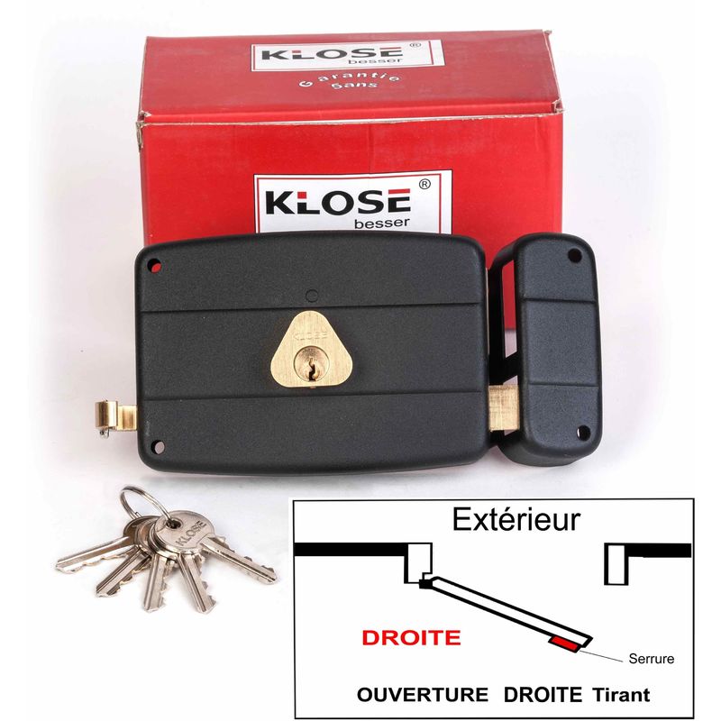 Image of Klose Besser - Serratura Mono-punto Applique a Estrazione Orizzontale, 140 x 92 mm - (Simile a jpm cisa, ecc.) 3 chiavi 45mm - Destra