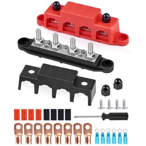 Blocco di distribuzione con barra di distribuzione CC da 12 V a 48 V da 250 A con 4 bulloni M8, barre di distribuzione dell'alimentazione da 5/16", blocco di collegamento della batteria per auto, camp