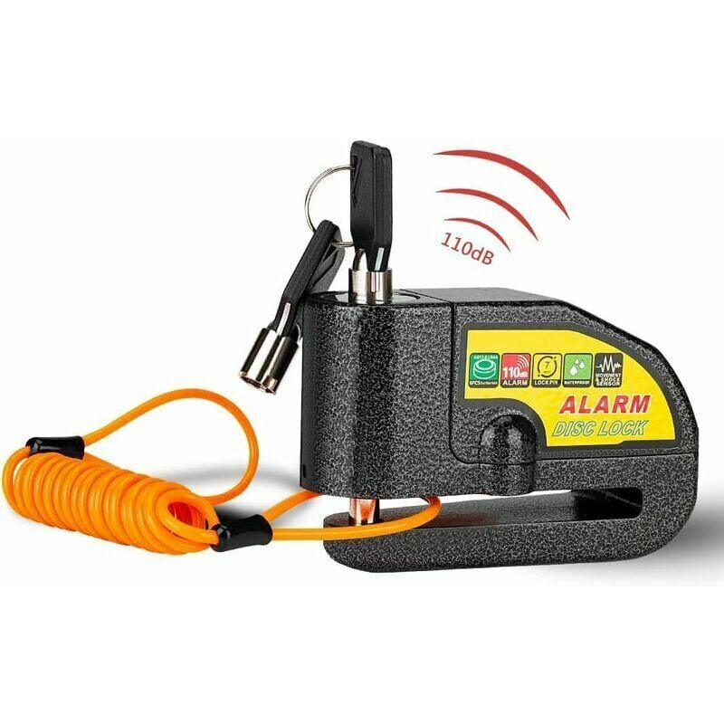 Image of KZQ - Blocco disco con allarme antifurto per moto e scooter - Sistema di chiusura con allarme da 110 dB - Consegnato con 2 chiavi, cavo antifurto da