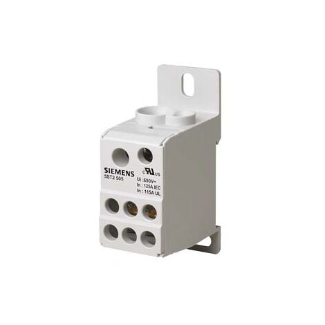Blocco Distributore a 1 polo, 125A, 690V ingresso: 1x 10-35+1x 6-16mm2 uscita: 6x 2,5-16mm2 per montaggio su guida DIN