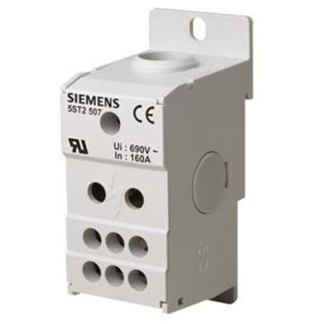 Blocco Distributore a 1 polo, 160A, 690V ingresso: 1x 10-70mm2 uscita: 6x 2,5-16mm2 per montaggio su guida DIN