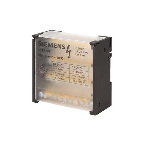 Blocco Distributore a 4 poli, 80A, 500V ingresso: 1x 6-16mm2 uscita: 8x 4-10mm2 per montaggio su guida DIN