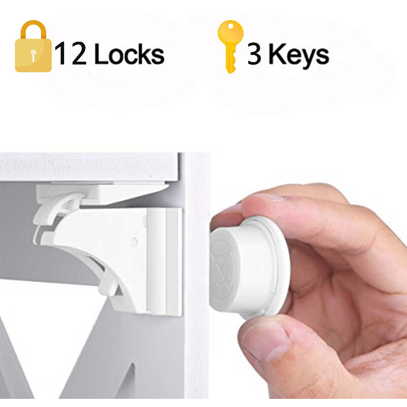 Image of Blocco porta armadio di sicurezza per bambini (12 serrature + 3 chiavi) Serrature magnetiche lbtn