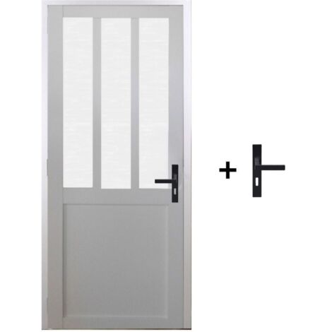 Blocco porta officina BIANCO in vetro smerigliato H204 x L73 Dimensioni tavolo a spinta sinistra + maniglia