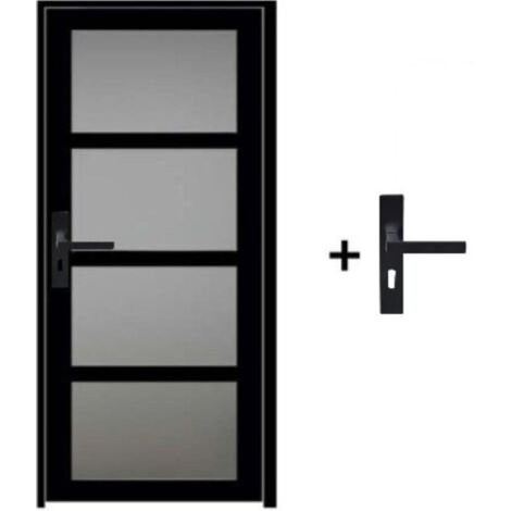 Blocco porta Telia in vetro nero H204 x L83 Pannello laterale destro a spinta + maniglia