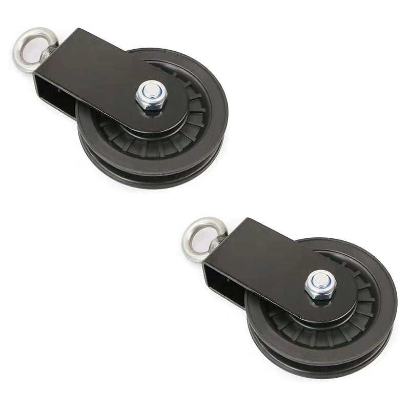 Block Poulie de renvoi 90 mm avec étrier de maintien en U rotatif à 360 ° pour le fitness, la musculation(2 pcs)