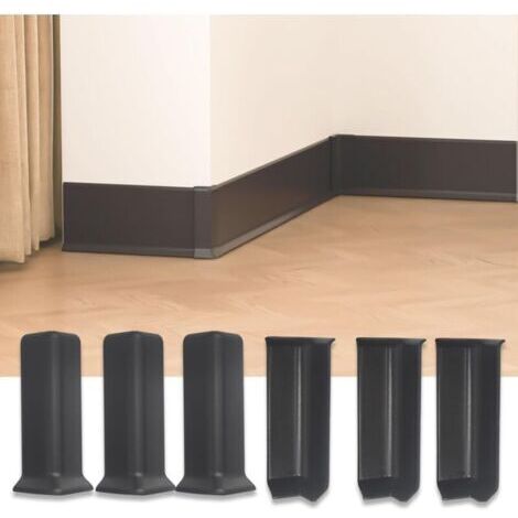 Blocs d'angle pour plinthes, 10 cm de hauteur, auto-adhésifs, comprenant 3 équerres d'angle intérieures et 3 équerres d'angle extérieures,noir.