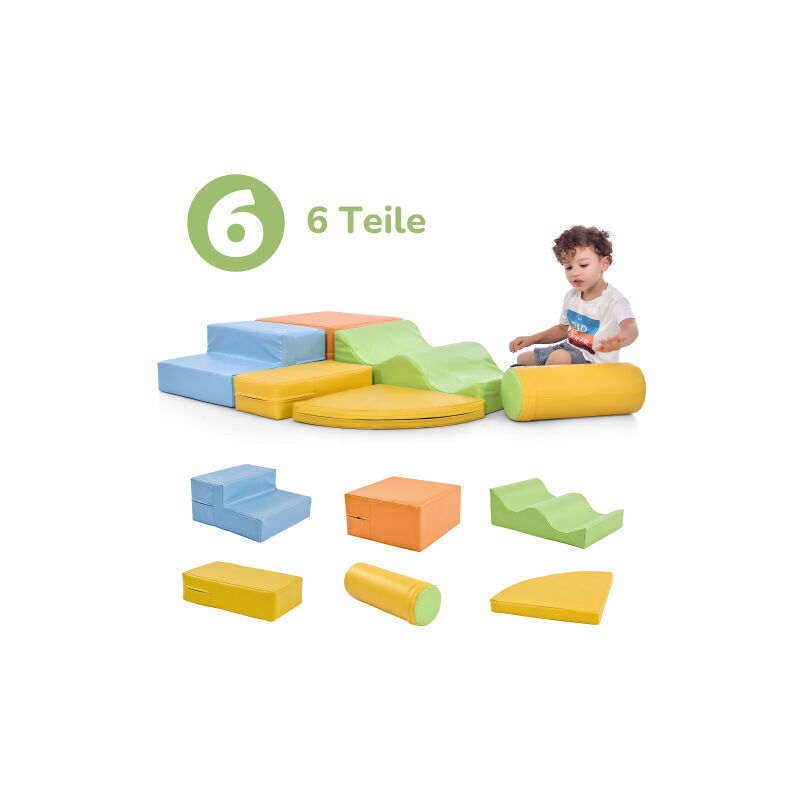 Blocs de construction géants en 6 pièces pour courir et grimper.Grands blocs de construction pour enfants. Escaliers et toboggan pour enfants