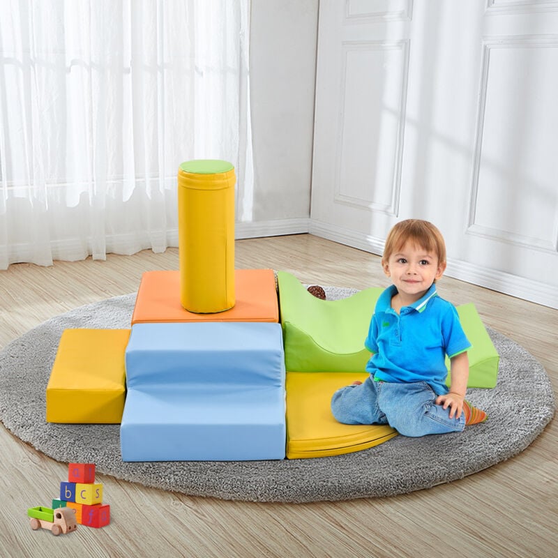 6 Pièces Aire de jeux Blocs De Construction Géants Souples En Mousse Jouets Enfant Cadeau de Noël, Modules Courir Et Grimper, PU - jaune