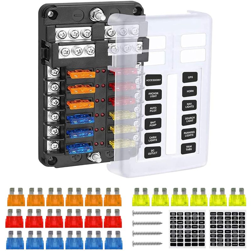 Rqiurpn - Blocs de Fusibles 12 Voies Porte Fusible atc/ato 12V Boîte à Fusibles à Lame avec Indicateur led pour Voiture, Bateau, Fourgonnette, suv