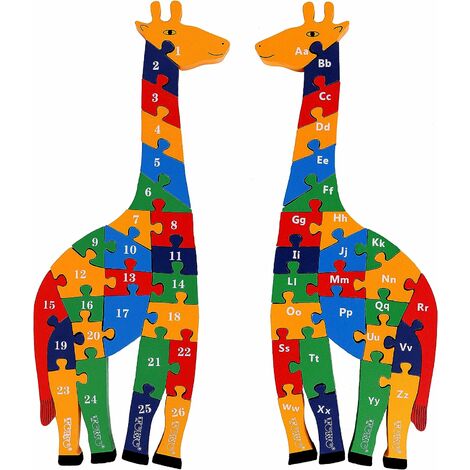 Blocs de l'alphabet et blocs de chiffres en bois girafe Puzzle 41 cm grande taille 2 en 1 Puzzle de chiffres ABC - Blocs de lettres en bois Puzzle Puzzles de chiffres Jouets éducatifs pour les enfants