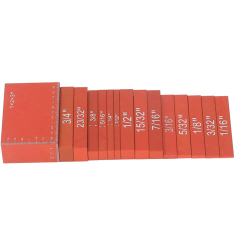 Blocs de Mesure en Alliage d'Aluminium pour Menuiserie, 15 Pièces Précises avec Échelle Détailée, Couleur Orange Vif