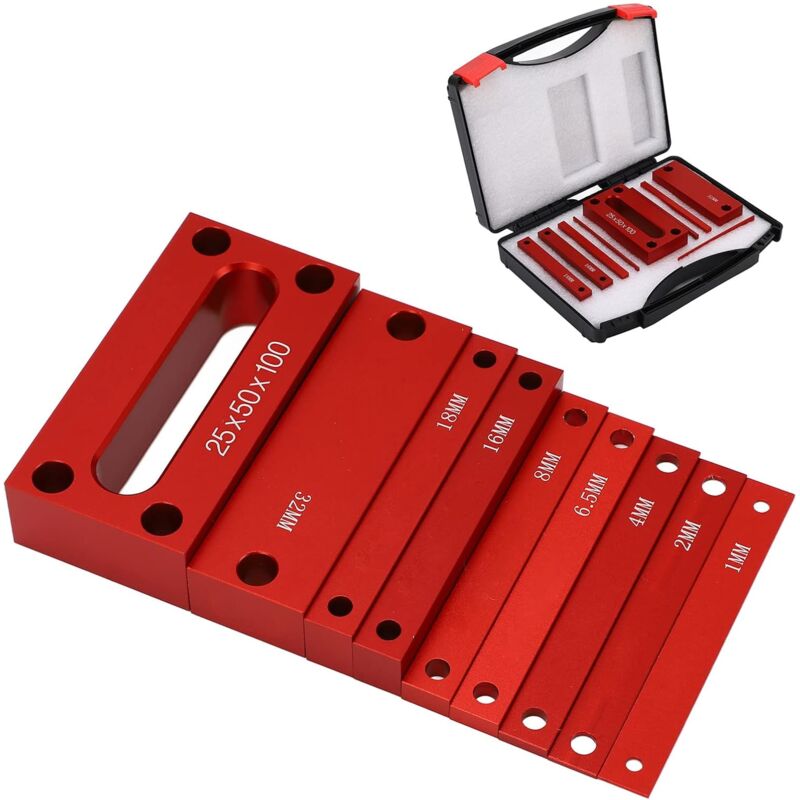Blocs D'installation Outils de Travail du Bois, Lot de 9 Blocs de Jauge de Hauteur en Alliage D'aluminium de Précision avec échelle, Boîte de