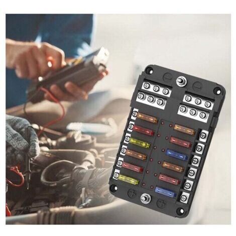 Blocs Fusible Lame ATC/ATO, Porte Fusible Voiture  , Boîte Fusibles Voiture 12 voies avec Indicateur de Bus Négatif pour Voiture, Bateau, Fourgonnette, SUV