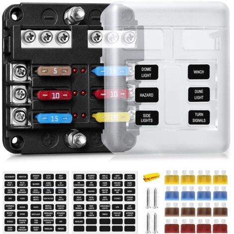 Blocs Fusible Lame ATC/ATO, Porte Fusible Voiture , Boîte Fusibles Voiture 6 voies avec Indicateur de Bus Négatif pour Voiture, Bateau, Fourgonnette, SUV