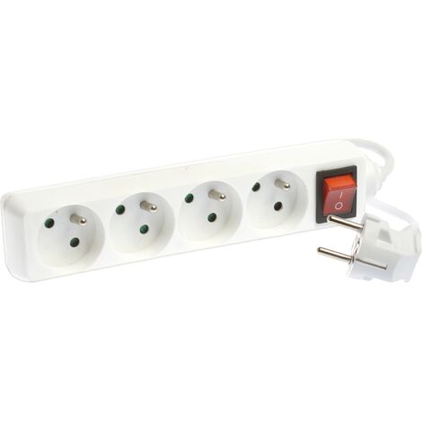 Blocs multiprises 4 prises 2P+T 16A - H05VV-F 3G1,5mm² 1,5 mètre - Blanc avec interrupteur