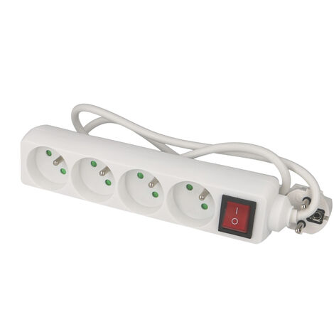 Blocs multiprises 4 prises 2P+T 16A - H05VV-F 3G1mm² - 1 mètre - Blanc avec interrupteur
