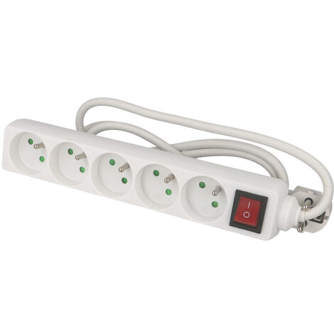 Blocs multiprises 5 prises 2P+T 16A - H05VV-F 3G1,5mm² - Blanc 1,5m - avec interrupteur