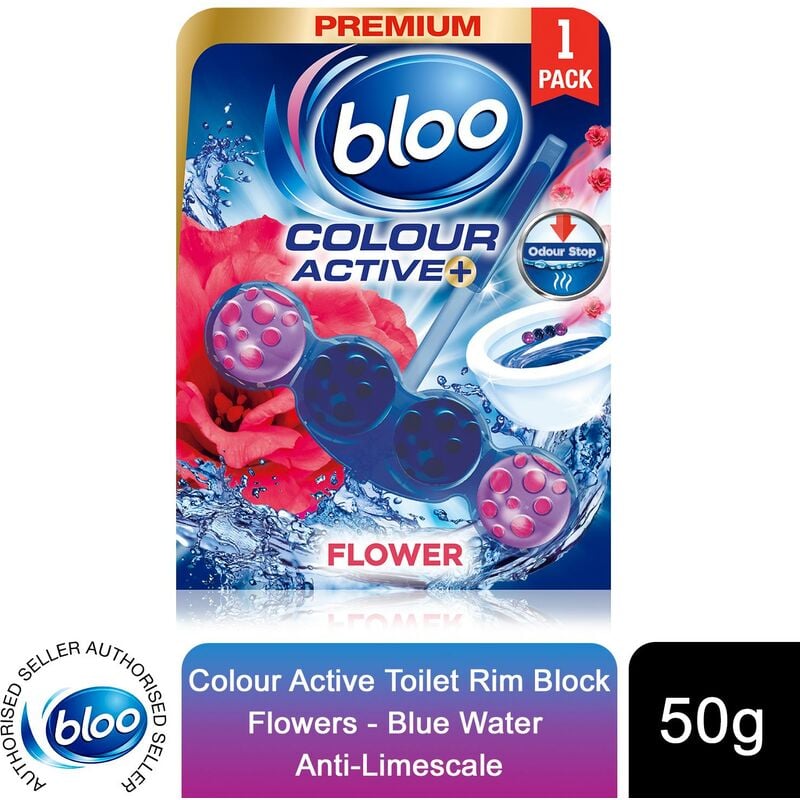 Bloo - Colour Active Fresh Flower Fragrance Odour Stop Toilet Rim Block, 50g