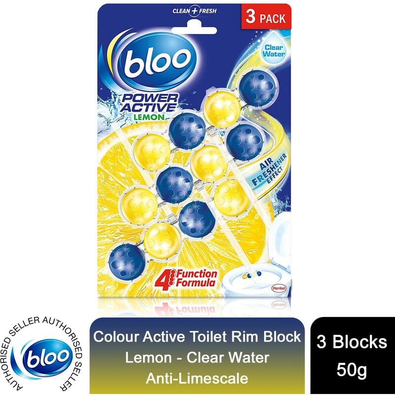 Bloo - Power Active Toilet Rim Block Lemon Anti-Limescale 3 x 50g