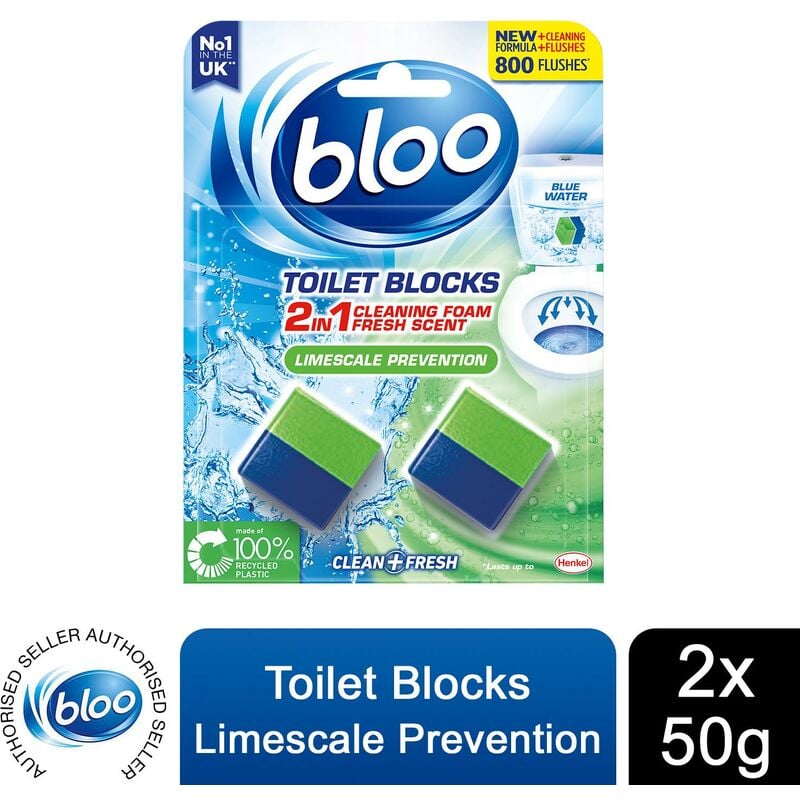 Toilet Rim Blocks Limescale Prevention with 2in1 Cleaning Foam, 2x50g - Bloo