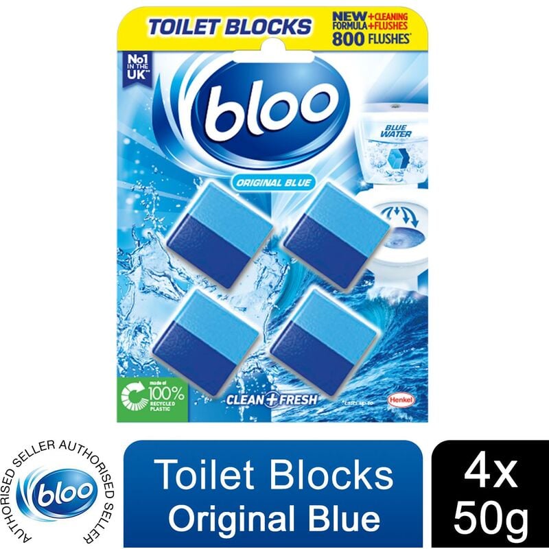 Toilet Rim Blocks Original Blue Clean+Fresh with Fresh Fragrance, 4x50g - Bloo