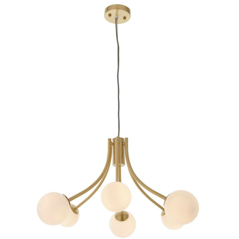 Endon - Multi Arm Glass Pendant Light Satin Brass Plate, Opal Glass