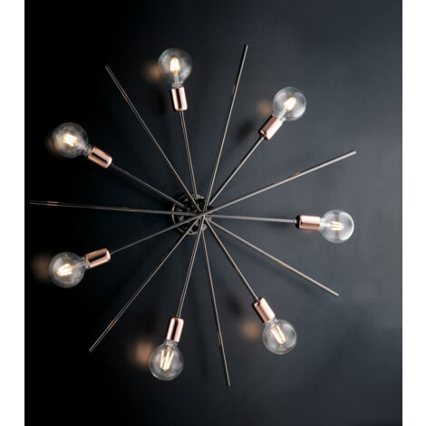 Bloom Plafoniera ferro cromo nero e rame 7 luci H.14 Ø95 BL200-PL7-NR