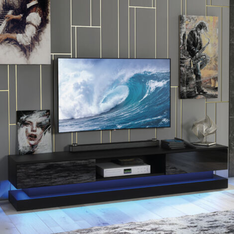 Bloom TV Unit 180cm - Black with Gloss Doors & LED