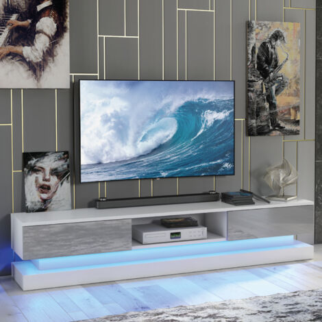 Bloom TV Unit 180cm - White with Grey Gloss Doors & LED