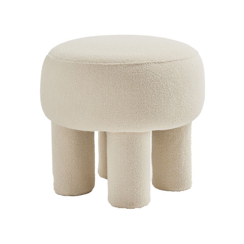 Tabouret rond en tissu bouclette ø43cm - Crème - bloomi
